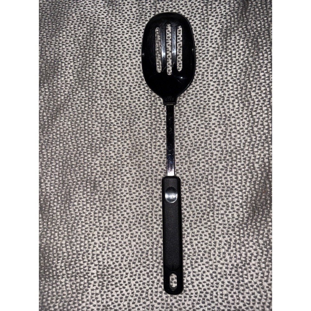Vintage EKCO Nylon Slotted Serving Spoon Black Plastic Handle USA Retro Kitchen